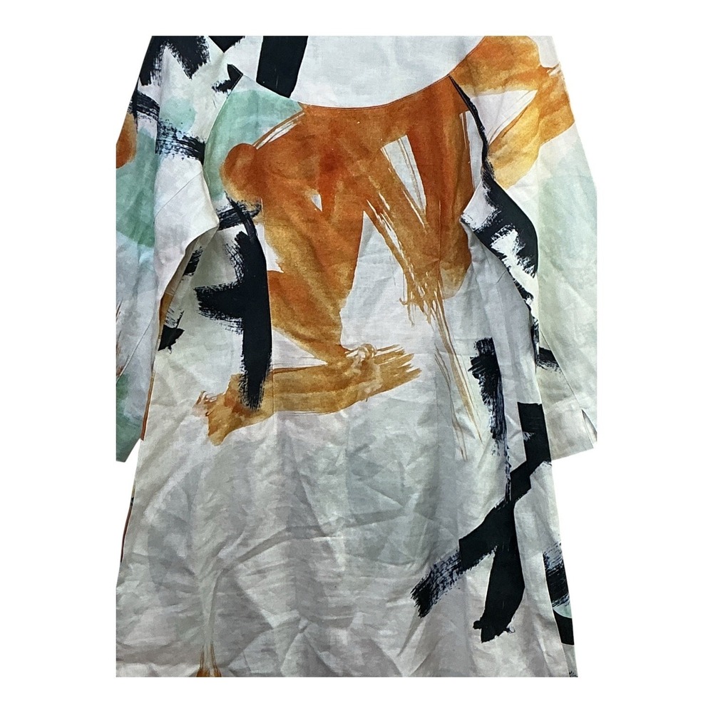 Bitte Kai Rand 100% Linen Abstract Print Shift Dress 3/4 Sleeve Pockets Size M - Picture 8 of 13